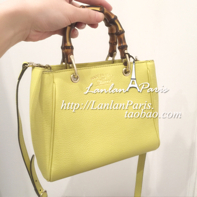 Authentic Gucci Bamboo Mini Handle Bag 368823 Lemon